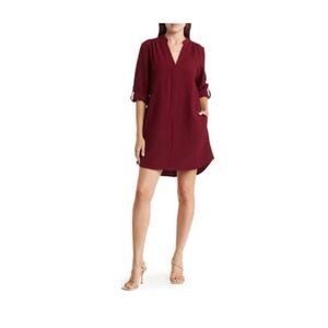 Express Shirt Dress Quarter Sleeve Burgundy Dress